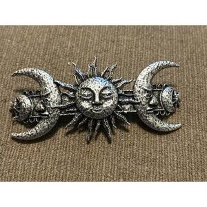 Sun & Moon Stars Gothic Punk Aztec Alternative Witchy Silver Black Hair Clip